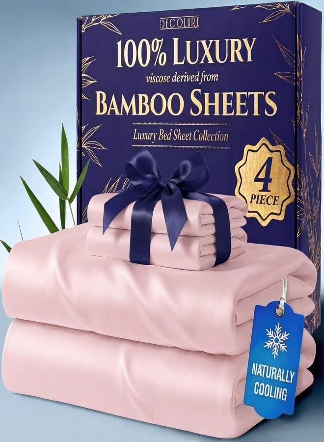 DECOLURE 100% Viscose Derived from Bamboo Sheets King Size - Luxury 4 Pc Naturally Cooling Sheets, Ultra Soft Bed Set - Deep 17" Pockets, Durable Double Stitching, Oeko Tex Standard (Light Pink) - Image 1